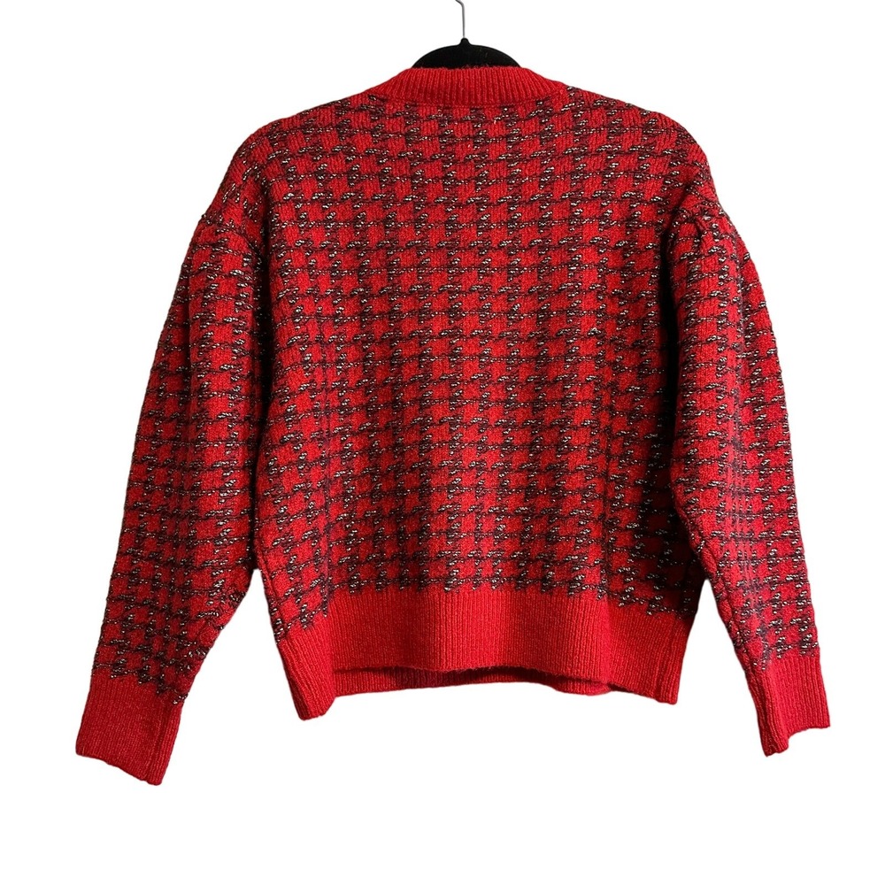 MNG Mango Houndstooth Wool Blend Knit Sweater Size S Red Black Metallic - Picture 4 of 13